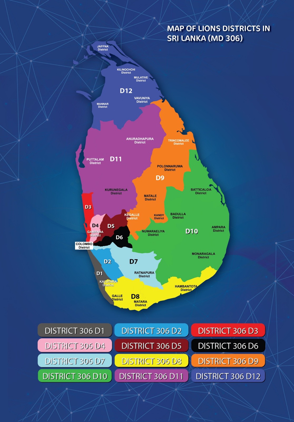 Map of Lions Districts in Sri Lanka MD 306