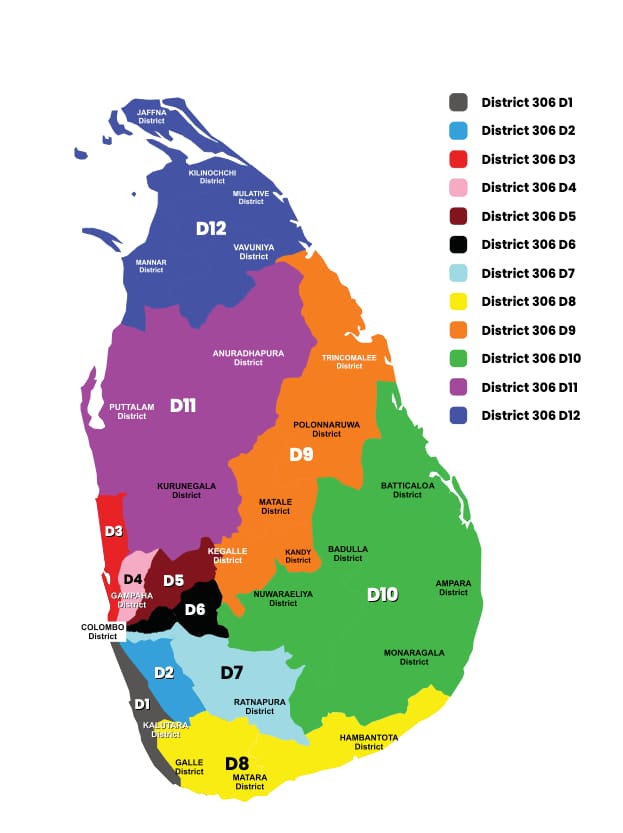 Map of Lions Districts in Sri Lanka MD 306